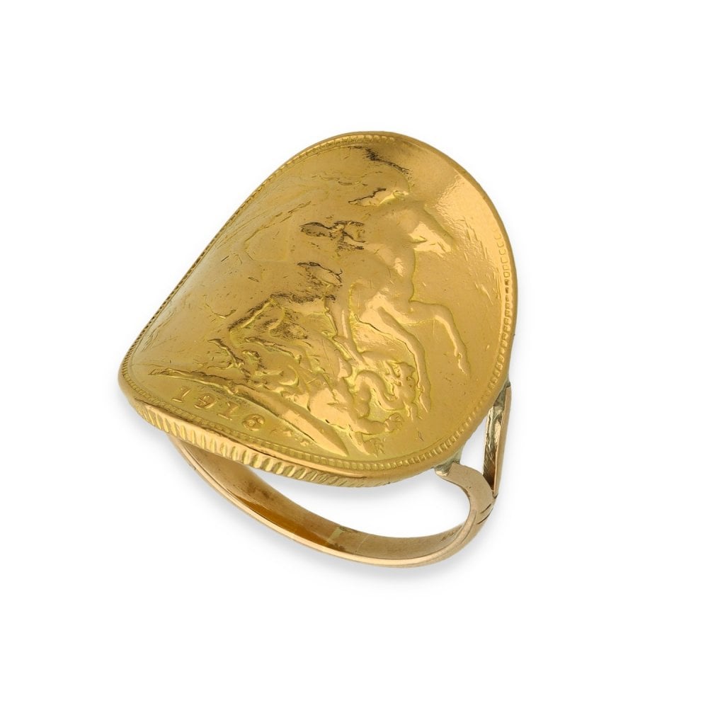 1916 Yellow Gold Full Sovereign Coin Ring - Size O - 8.6g