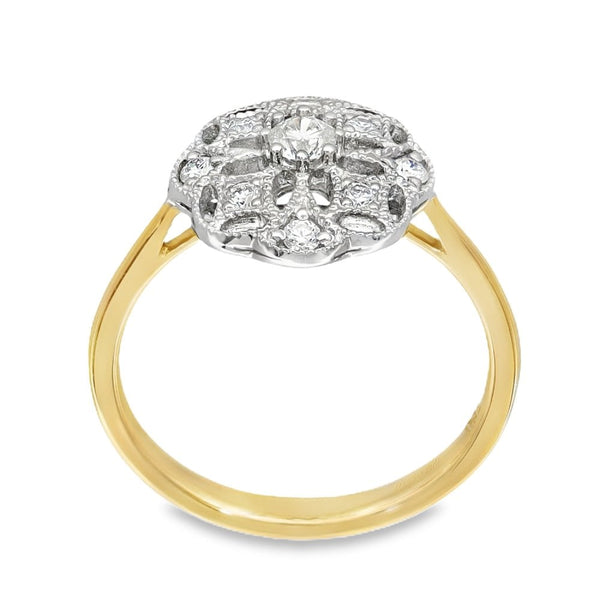 18ct Yellow Gold Vintage Diamond Cocktail Ring - Size M - 0.28ct