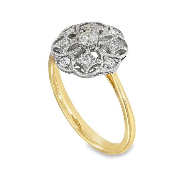 18ct Yellow Gold Vintage Diamond Cocktail Ring - Size M - 0.28ct