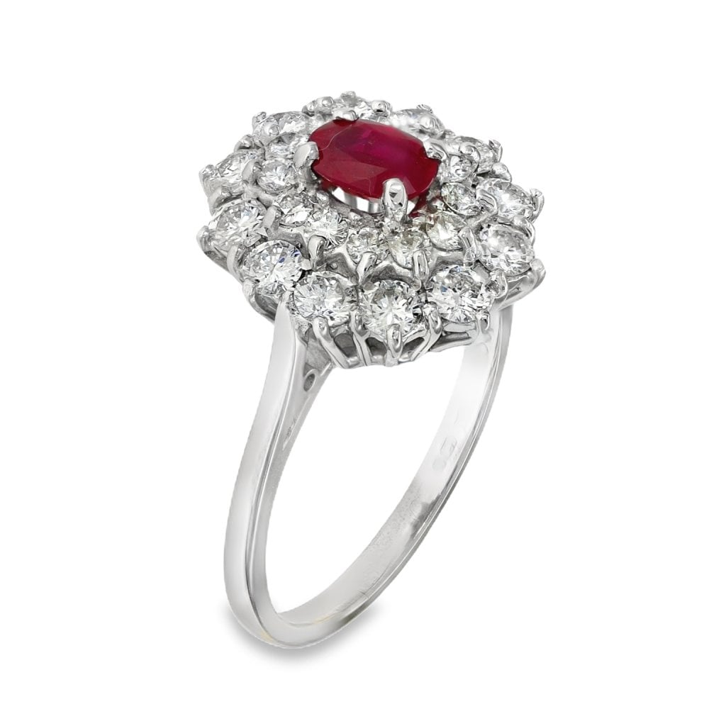 18ct White Gold Ruby & Diamond Cluster Ring - Size P½ - 1.44ct