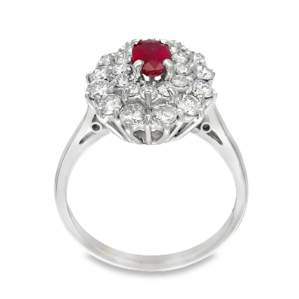 18ct White Gold Ruby & Diamond Cluster Ring - Size P½ - 1.44ct
