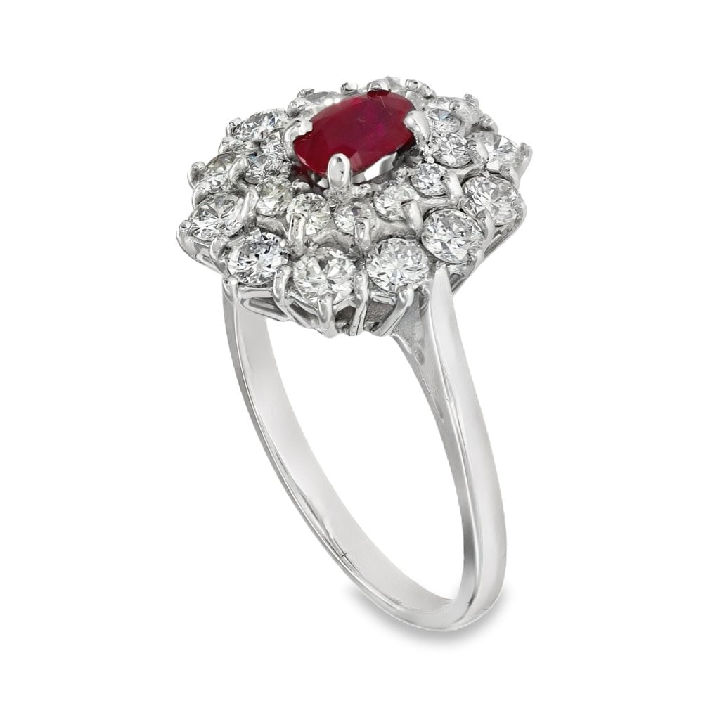18ct White Gold Ruby & Diamond Cluster Ring - Size P½ - 1.44ct