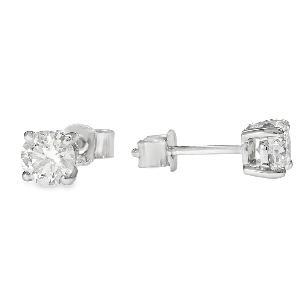 18ct White Gold Certified Diamond Stud Earrings - 5x5mm - 1.00ct