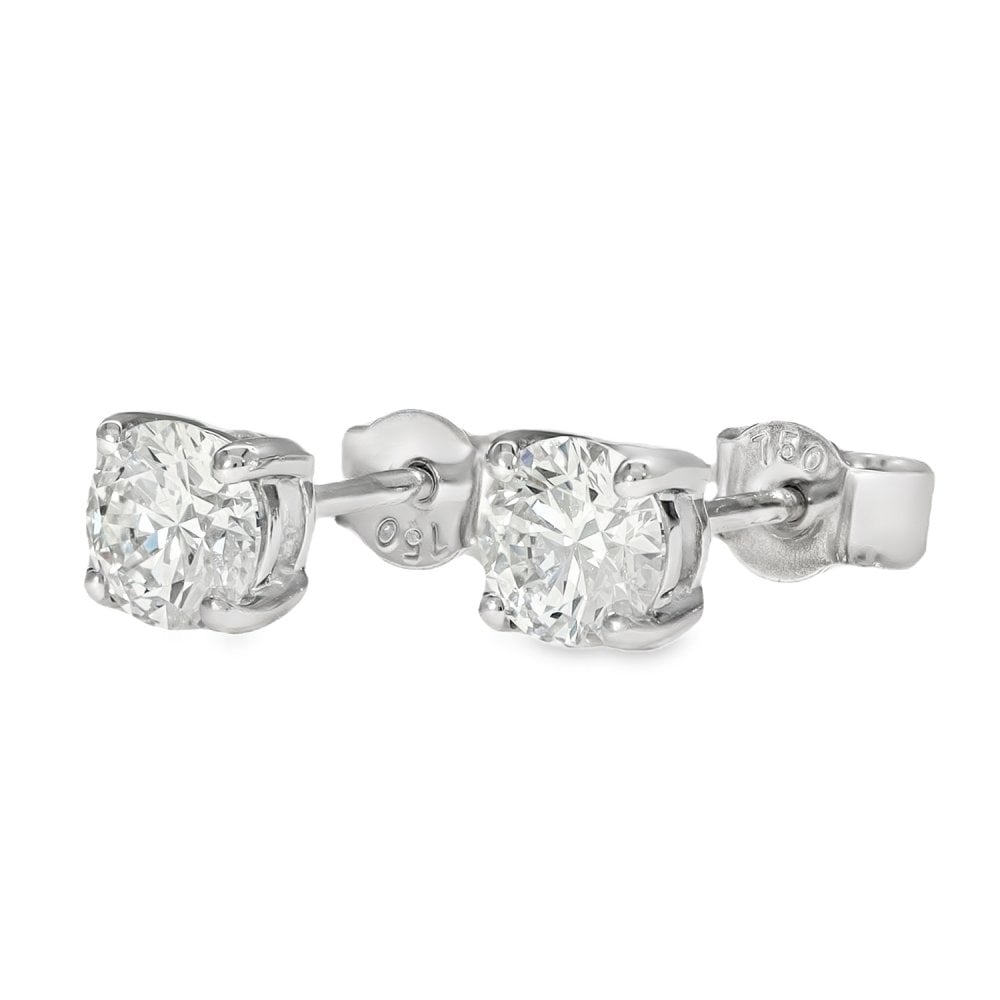 18ct White Gold Certified Diamond Stud Earrings - 5x5mm - 1.00ct