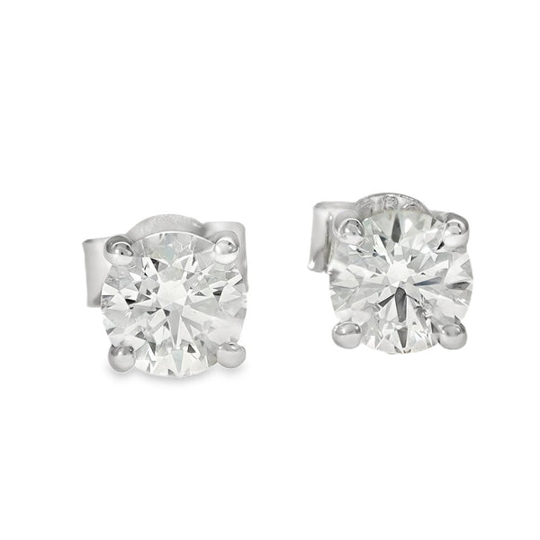 18ct White Gold Certified Diamond Stud Earrings - 5x5mm - 1.00ct