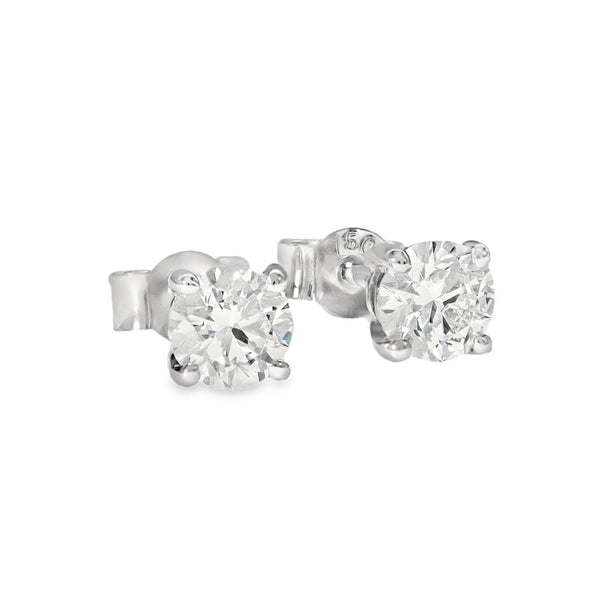 18ct White Gold Certified Diamond Stud Earrings - 5x5mm - 1.00ct