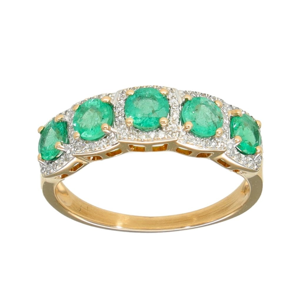 9ct Yellow Gold Emerald & Diamond Half-Eternity Ring - 0.29ct