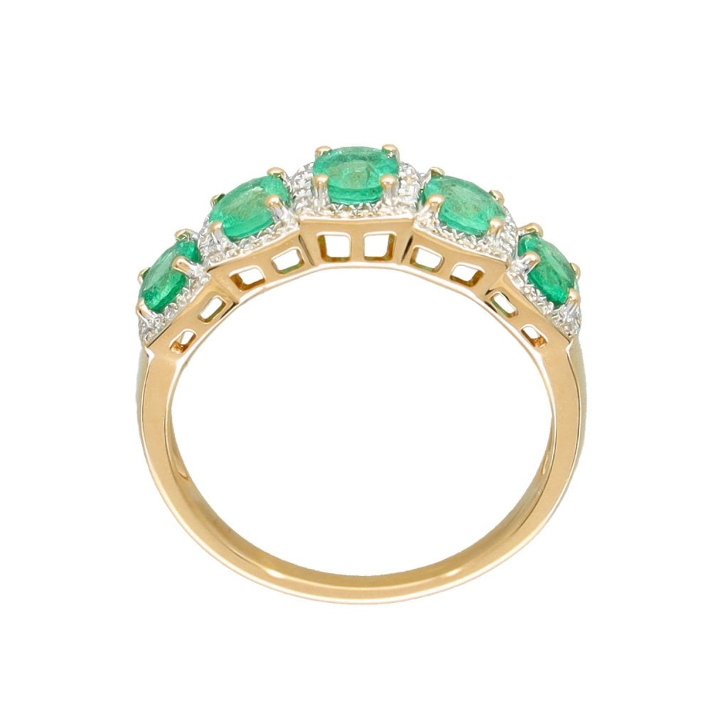 9ct Yellow Gold Emerald & Diamond Half-Eternity Ring - 0.29ct