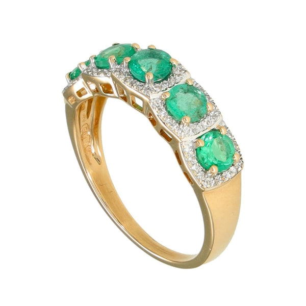 9ct Yellow Gold Emerald & Diamond Half-Eternity Ring - 0.29ct