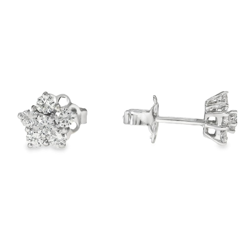 18ct White Gold Diamond Cluster Stud Earrings - 7x7mm - 0.72ct