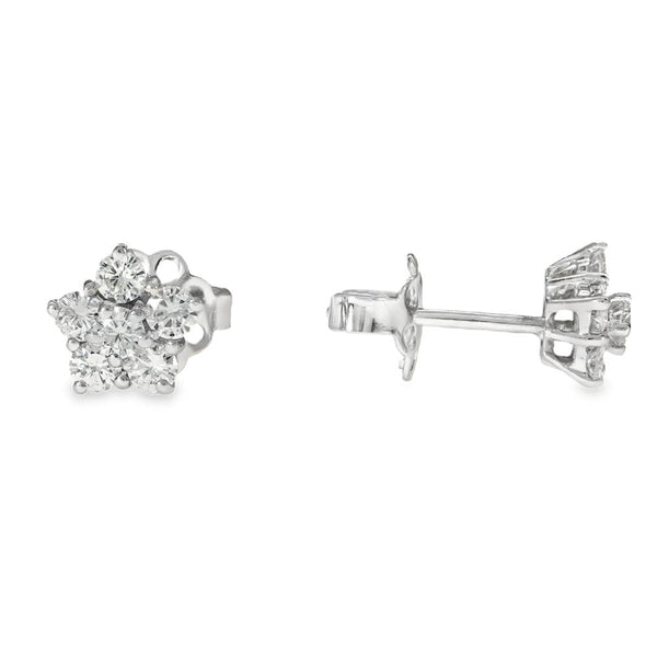 18ct White Gold Diamond Cluster Stud Earrings - 7x7mm - 0.72ct