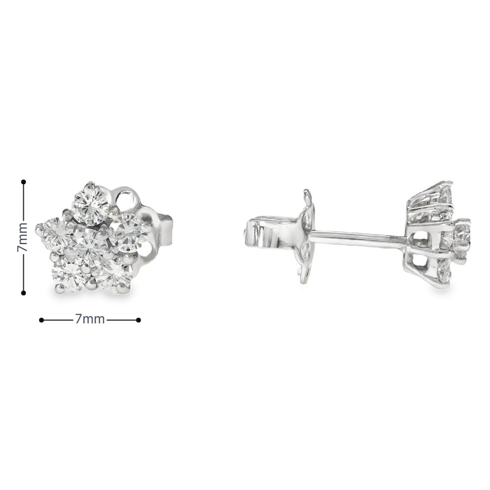18ct White Gold Diamond Cluster Stud Earrings - 7x7mm - 0.72ct