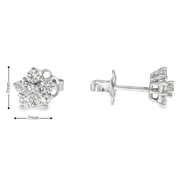 18ct White Gold Diamond Cluster Stud Earrings - 7x7mm - 0.72ct