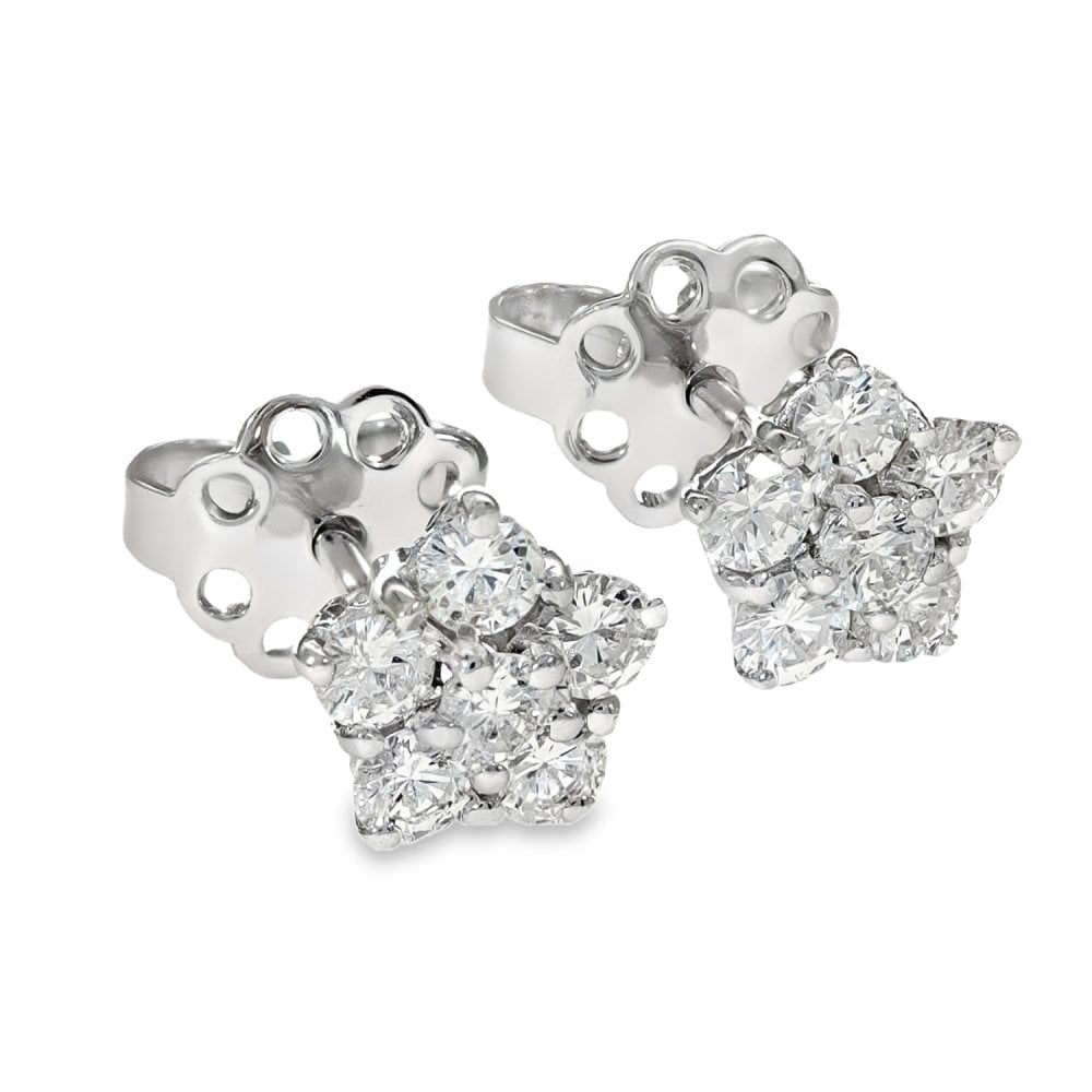 18ct White Gold Diamond Cluster Stud Earrings - 7x7mm - 0.72ct