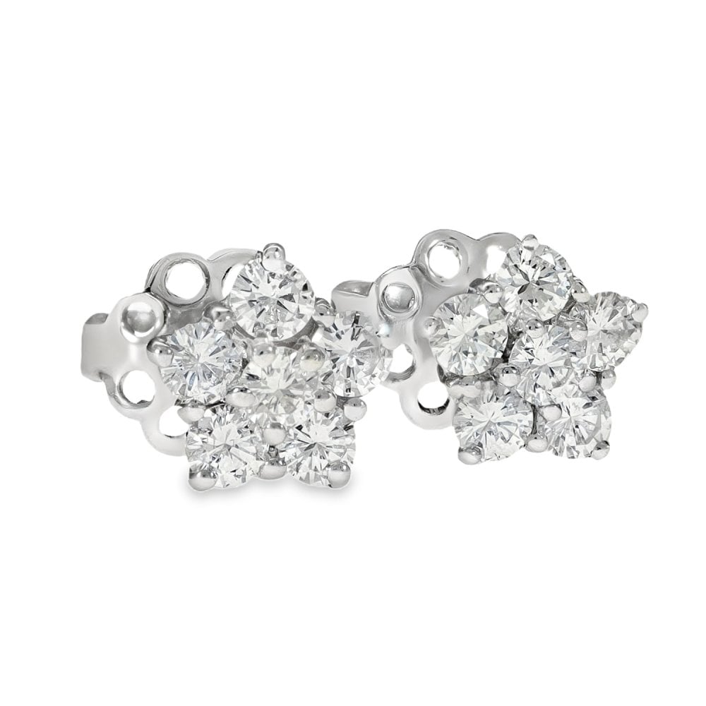 18ct White Gold Diamond Cluster Stud Earrings - 7x7mm - 0.72ct