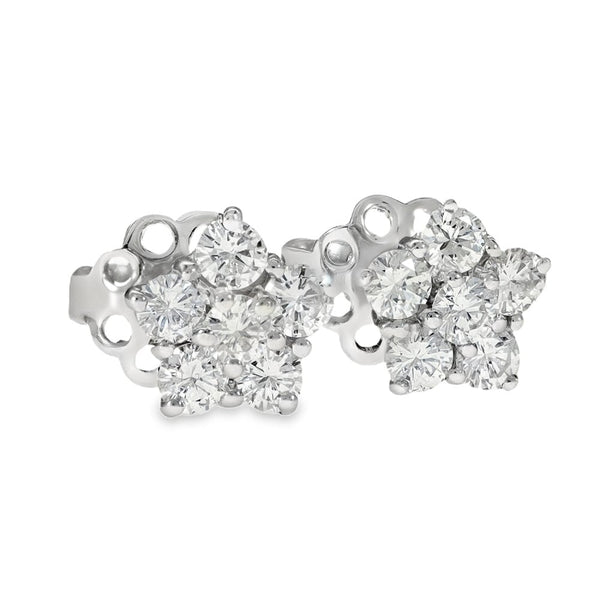 18ct White Gold Diamond Cluster Stud Earrings - 7x7mm - 0.72ct