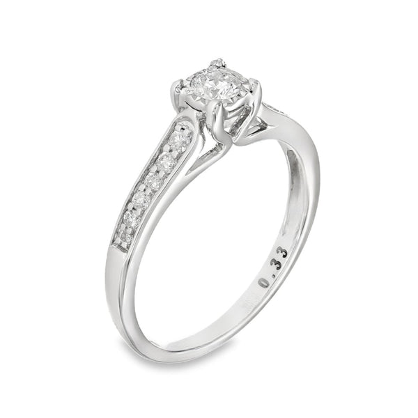 9ct White Gold Diamond Engagement Ring - Size L½ - 0.33ct
