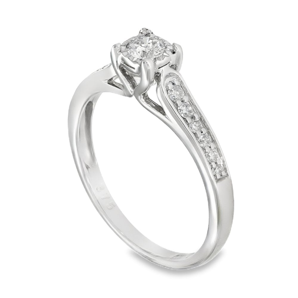 9ct White Gold Diamond Engagement Ring - Size L½ - 0.33ct