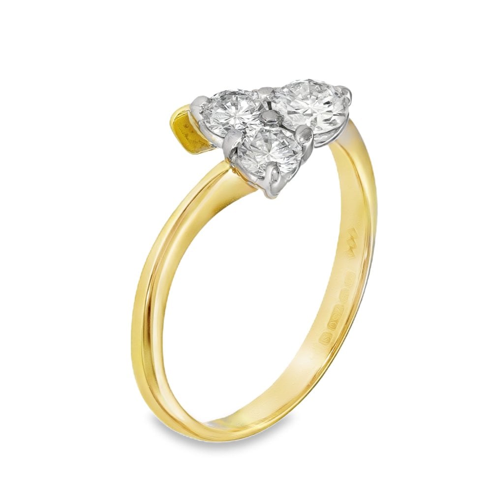 18ct Yellow Gold Diamond Trilogy Ring - Size N½ - 0.70ct