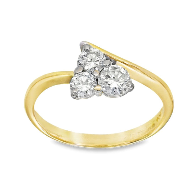 18ct Yellow Gold Diamond Trilogy Ring - Size N½ - 0.70ct