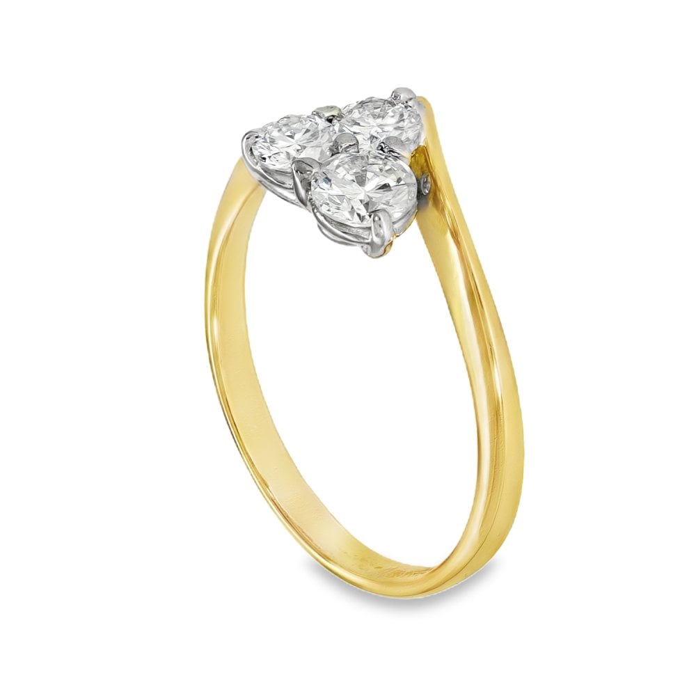 18ct Yellow Gold Diamond Trilogy Ring - Size N½ - 0.70ct