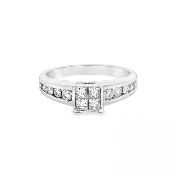 18ct White Gold Diamond Cluster Ring - Size K½ - 0.55ct