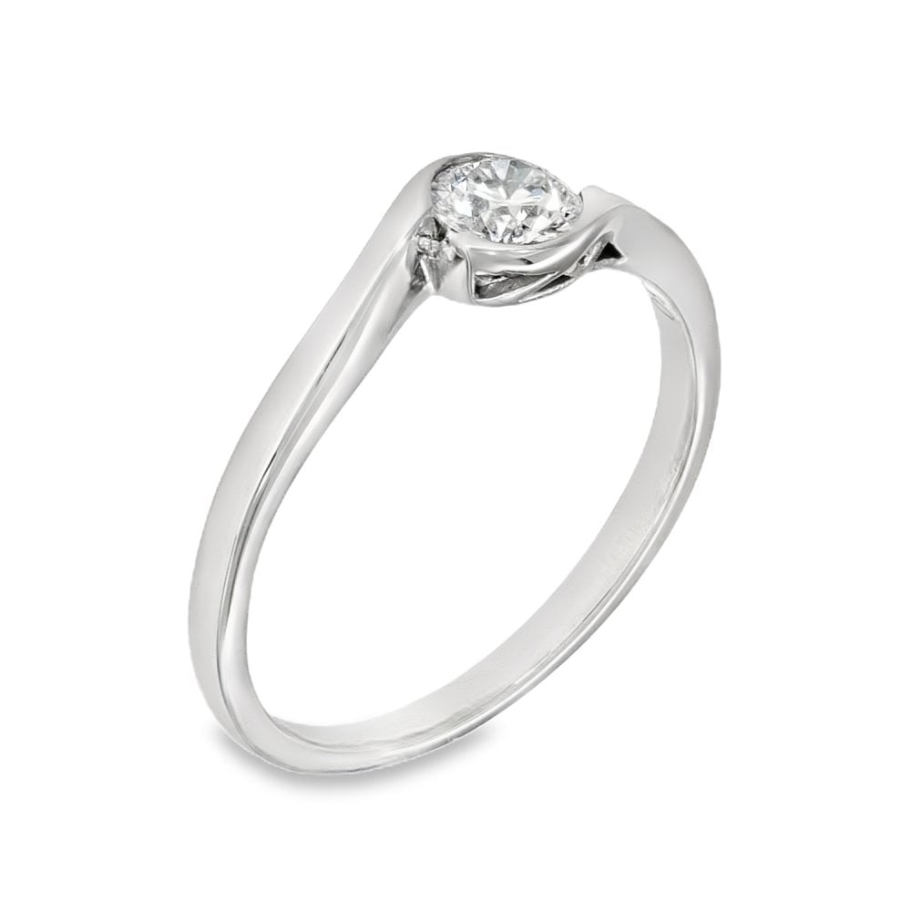 18ct White Gold Diamond Engagement Twist Ring - Size J - 0.30ct