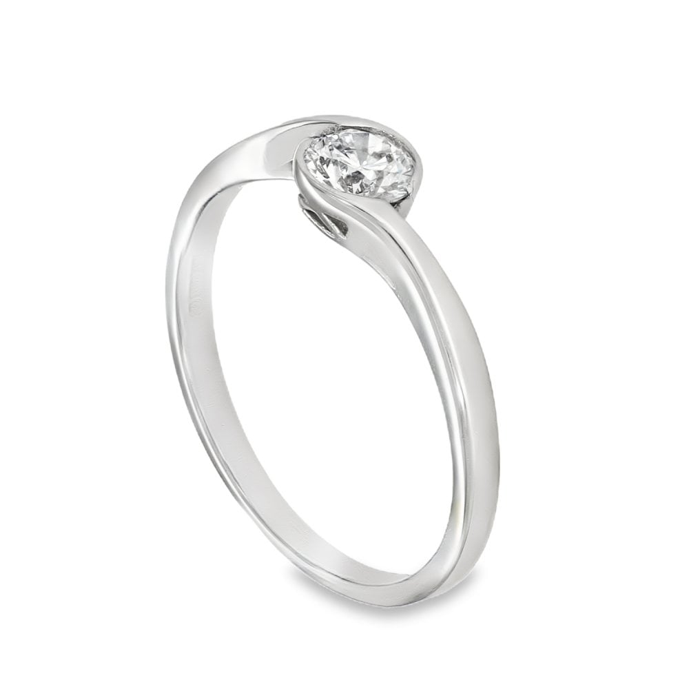 18ct White Gold Diamond Engagement Twist Ring - Size J - 0.30ct