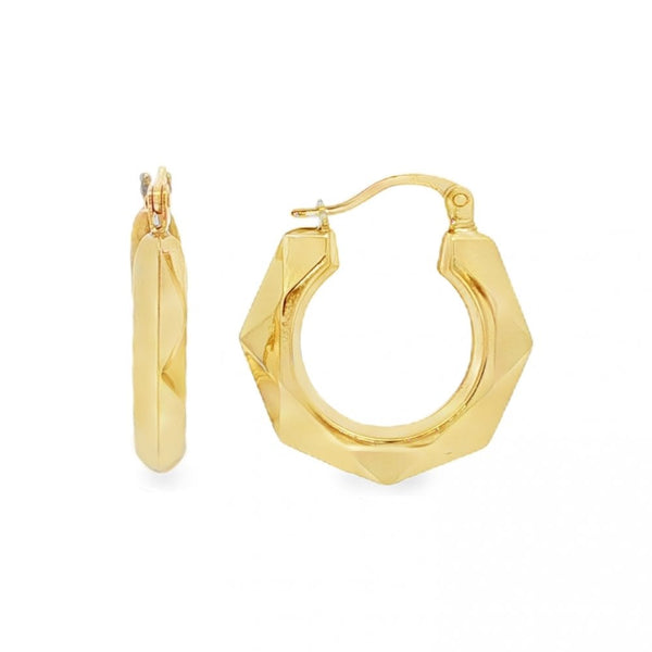9ct Yellow Gold Faceted Hollow Hoop Earrings - 20x21x3.5mm -1.8g