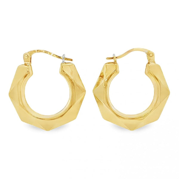 9ct Yellow Gold Faceted Hollow Hoop Earrings - 20x21x3.5mm -1.8g