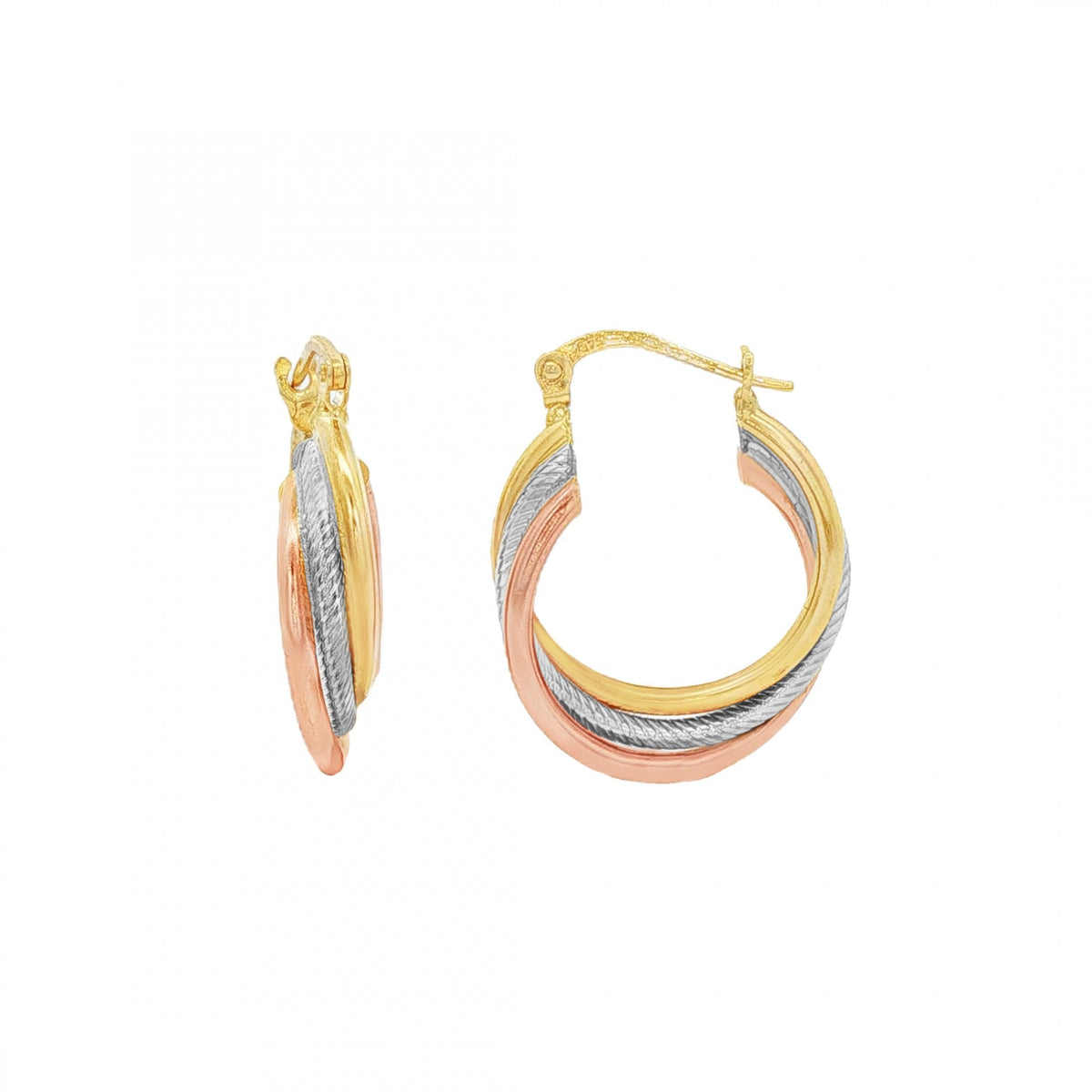 9ct Multi-Tone Gold Russian Twist Hoop Earrings - 18x24mm - 2.3g