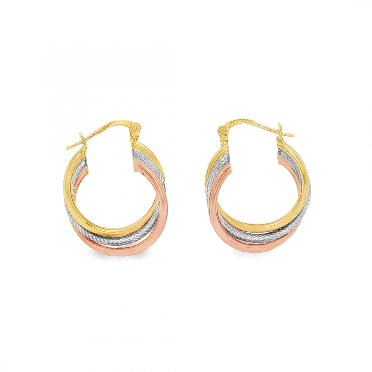 9ct Multi-Tone Gold Russian Twist Hoop Earrings - 18x24mm - 2.3g