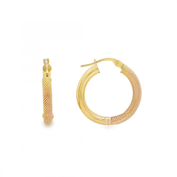 9ct Yellow Gold Patterned Tube Hoop Earrings - 21x22mm - 1.7g