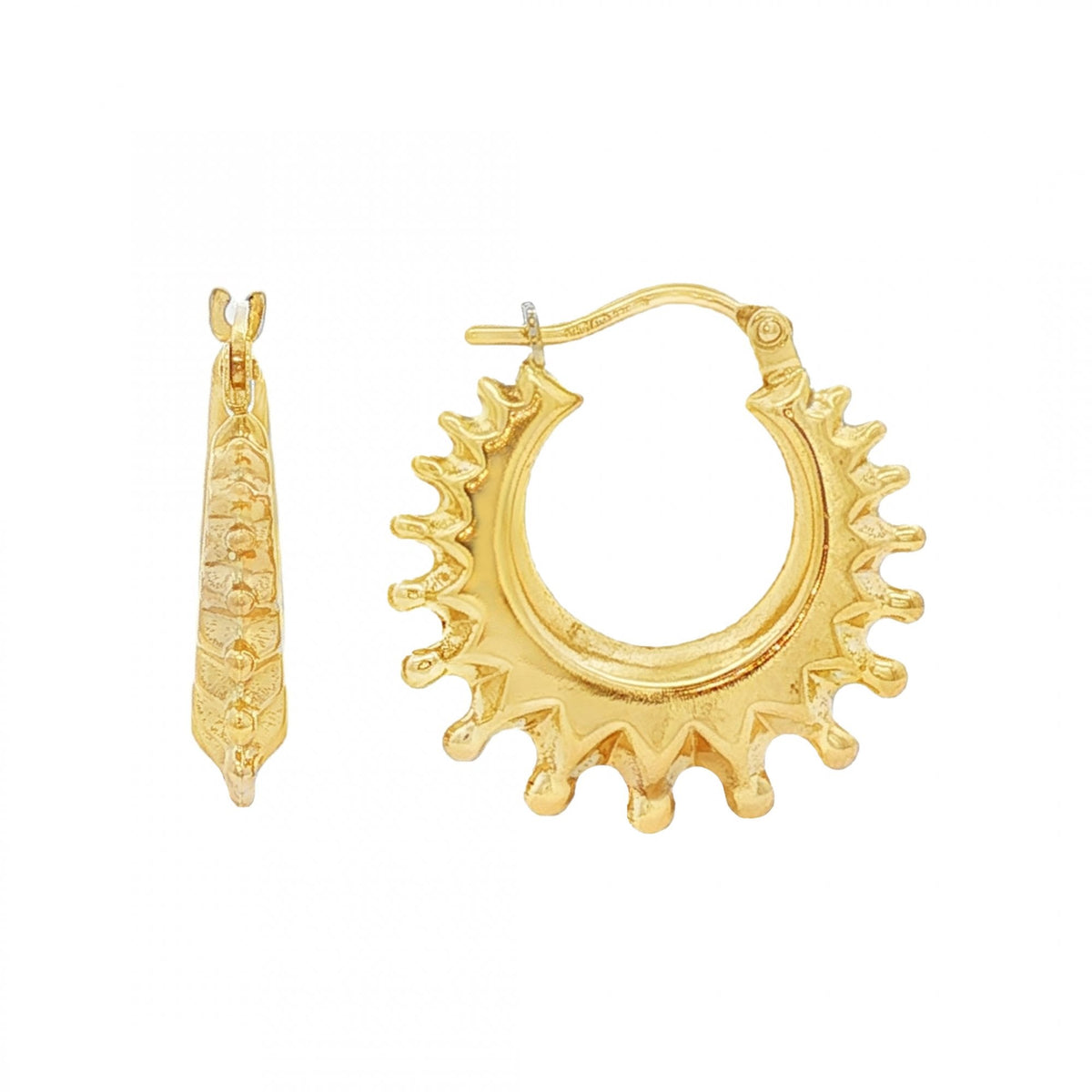 9ct Yellow Gold Graduated Ball-Edge Hoop Earrings -21x22mm -2.5g