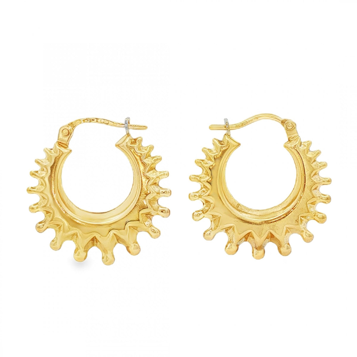 9ct Yellow Gold Graduated Ball-Edge Hoop Earrings -21x22mm -2.5g