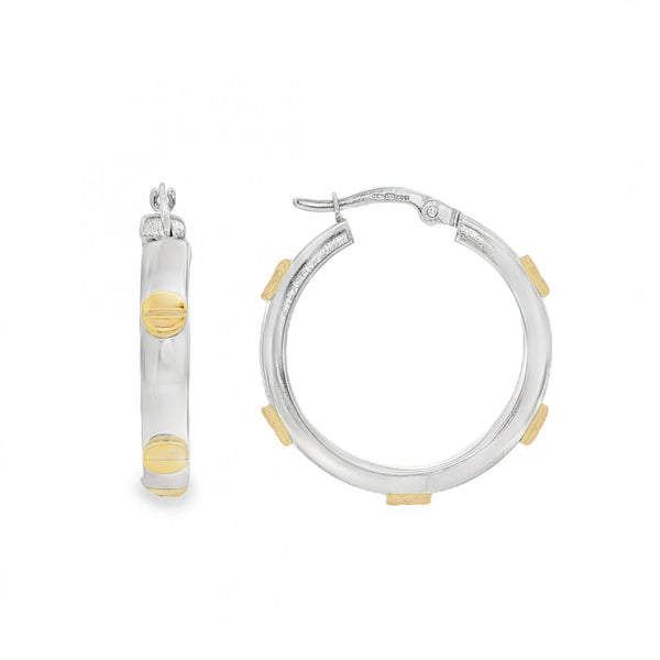 9ct Yellow & White Gold Screw Hoop Earrings - 25x27x4mm - 3.6g