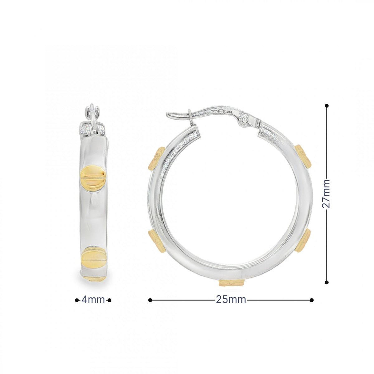 9ct Yellow & White Gold Screw Hoop Earrings - 25x27x4mm - 3.6g
