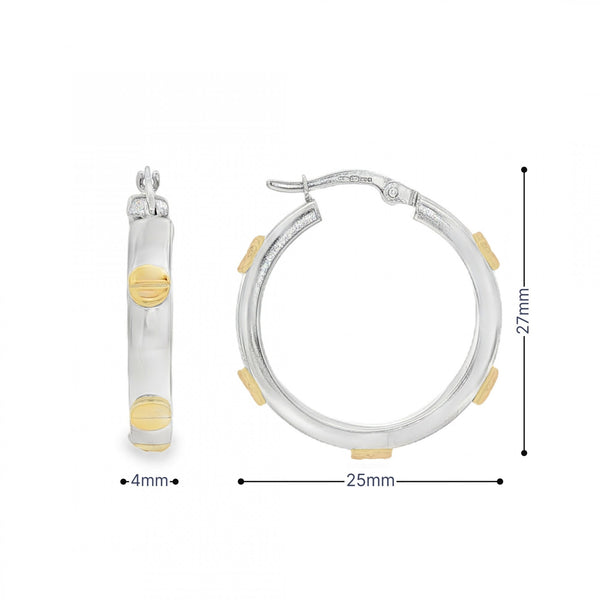 9ct Yellow & White Gold Screw Hoop Earrings - 25x27x4mm - 3.6g
