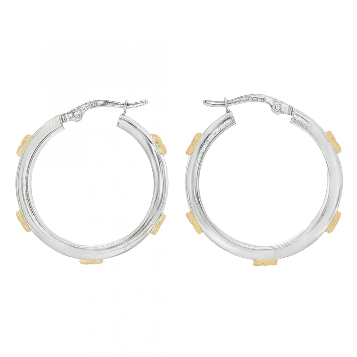 9ct Yellow & White Gold Screw Hoop Earrings - 25x27x4mm - 3.6g
