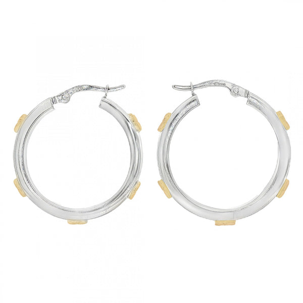9ct Yellow & White Gold Screw Hoop Earrings - 25x27x4mm - 3.6g