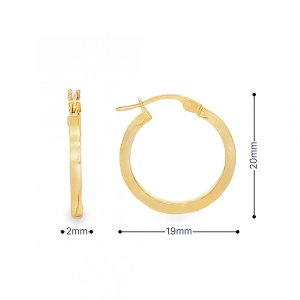 9ct Yellow Gold Wave-Engraved Hoop Earrings - 19x20x2mm - 1.4g