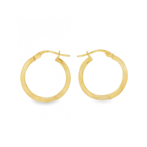 9ct Yellow Gold Wave-Engraved Hoop Earrings - 19x20x2mm - 1.4g