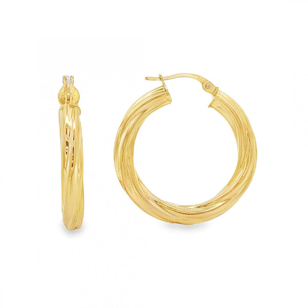 9ct Yellow Gold Twist Hoop Earrings - 27x28mm - 2.8g