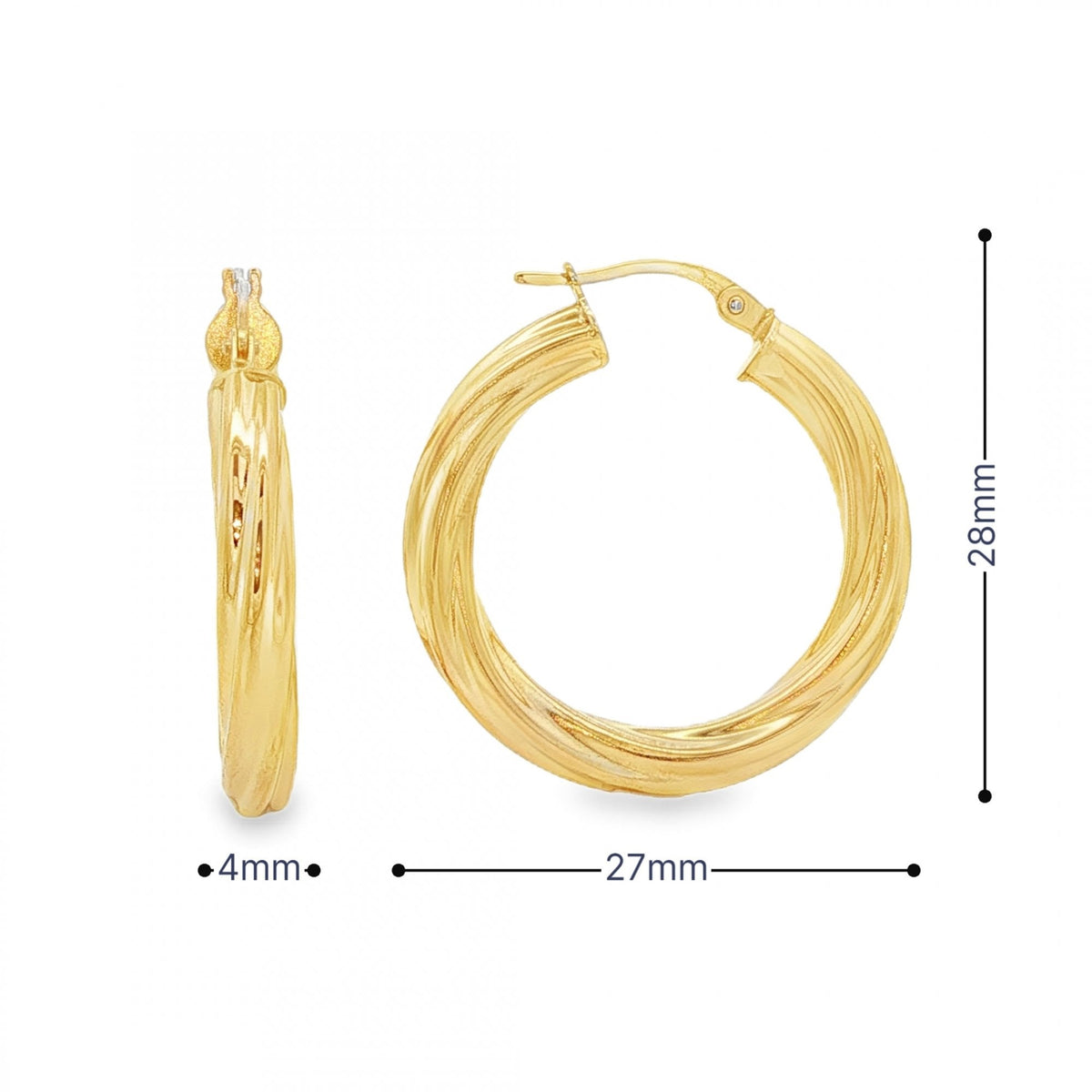 9ct Yellow Gold Twist Hoop Earrings - 27x28mm - 2.8g