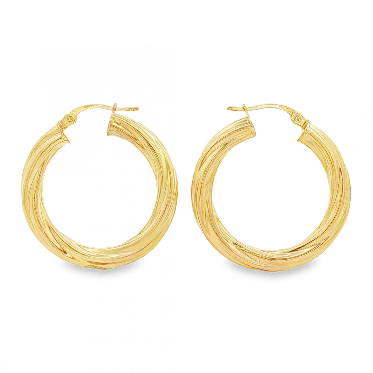 9ct Yellow Gold Twist Hoop Earrings - 27x28mm - 2.8g