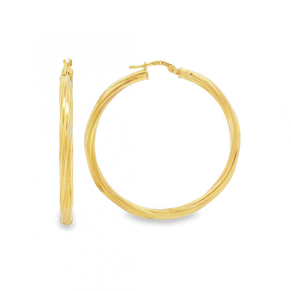9ct Yellow Gold Large Twist Hoop Earrings - 41x42mm - 2.7g