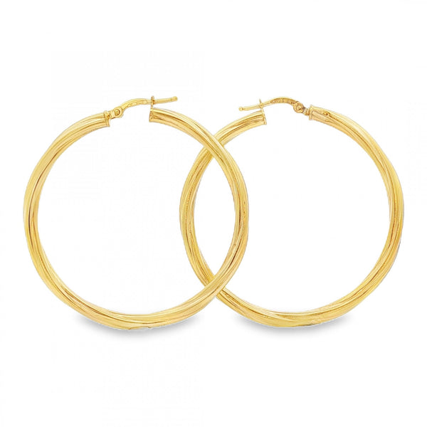 9ct Yellow Gold Large Twist Hoop Earrings - 41x42mm - 2.7g