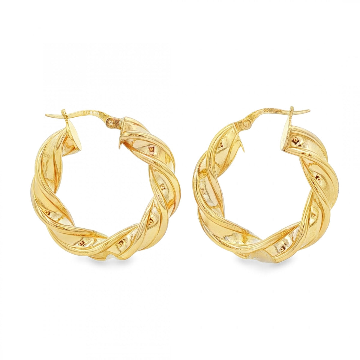 9ct Yellow Gold Twist Ribbon Hoop Earrings - 27x29mm - 2.9g