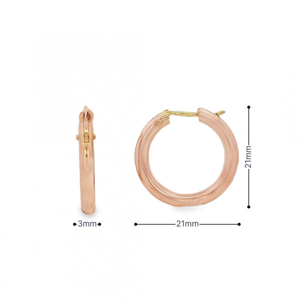 9ct Rose Gold Tube Hoop Earrings - 21x21mm - 2.1g