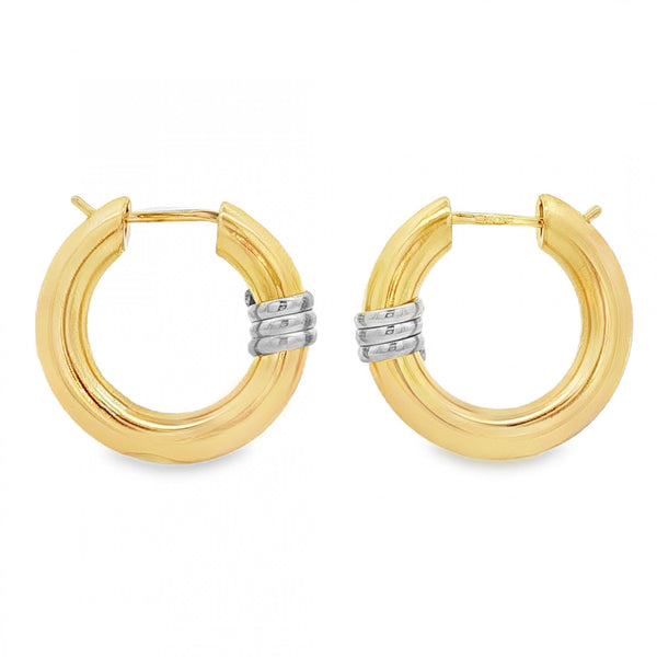 9ct Yellow & White Gold Hoop Earrings - 26x24x6mm - 5.6g